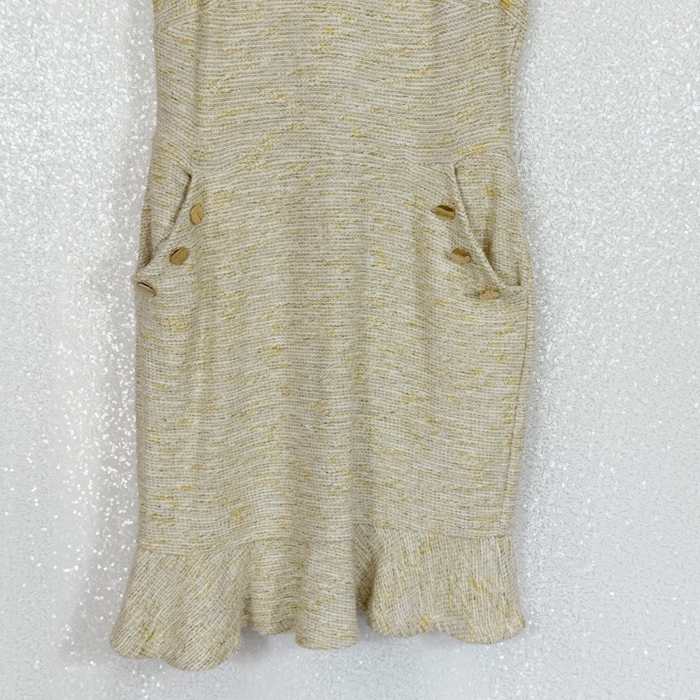 LOFT yellow Tweed Sleeveless Ruffle Hem dress size 10P - Picture 3 of 11